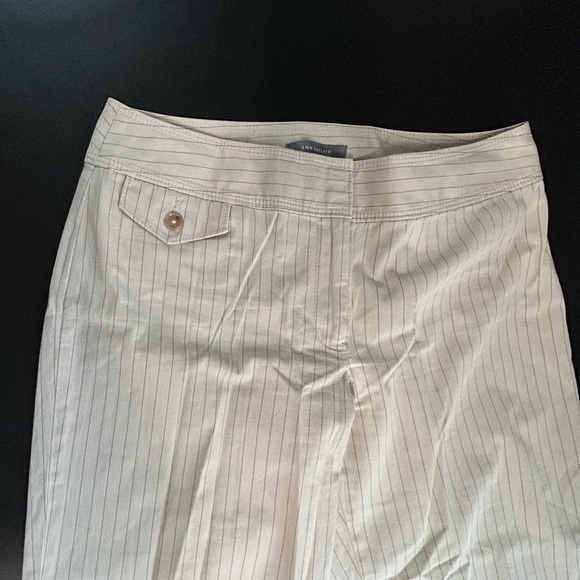 Ann Taylor Women's 4‎ Pinstripe Khaki Cropped Pants Lightweight Preppy FLAW - Picture 3 of 12
